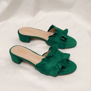 CATHERINE MALANDRINO Abree Ruffle Mules Sandals Green
